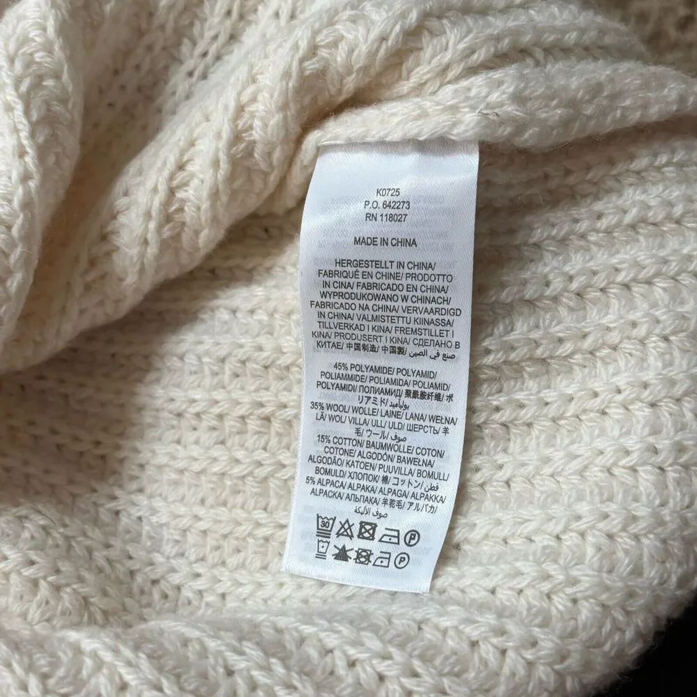 Boden Women's M Cream Wool Blend Chunky Knit Fringe Crochet Sweater NWT